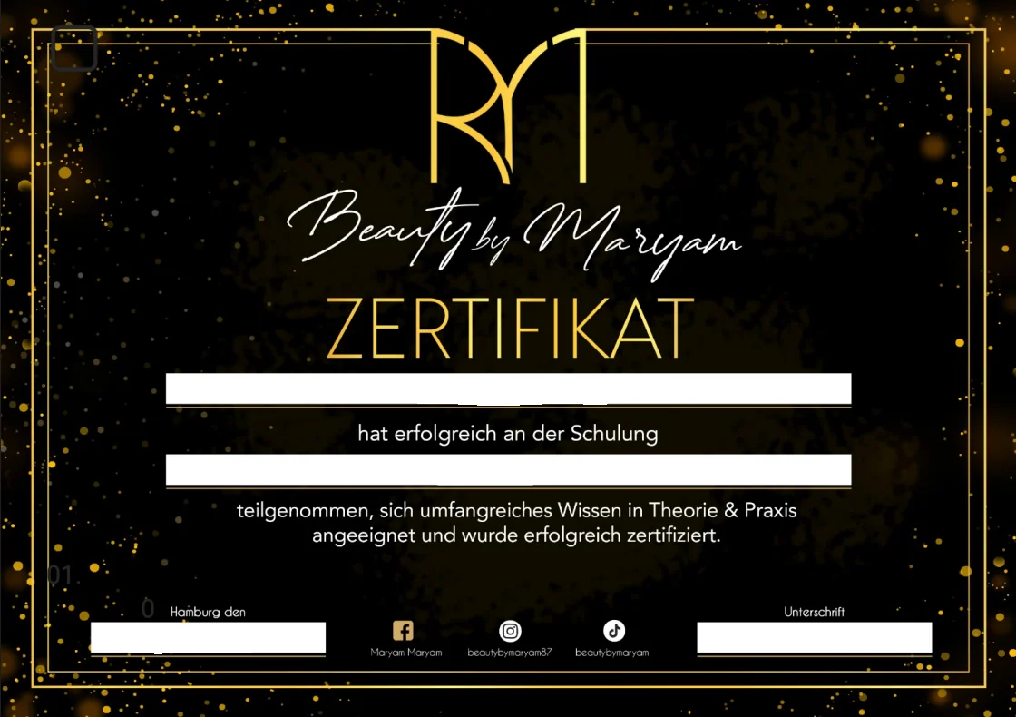 Zertifikat von BeautyByMaryam