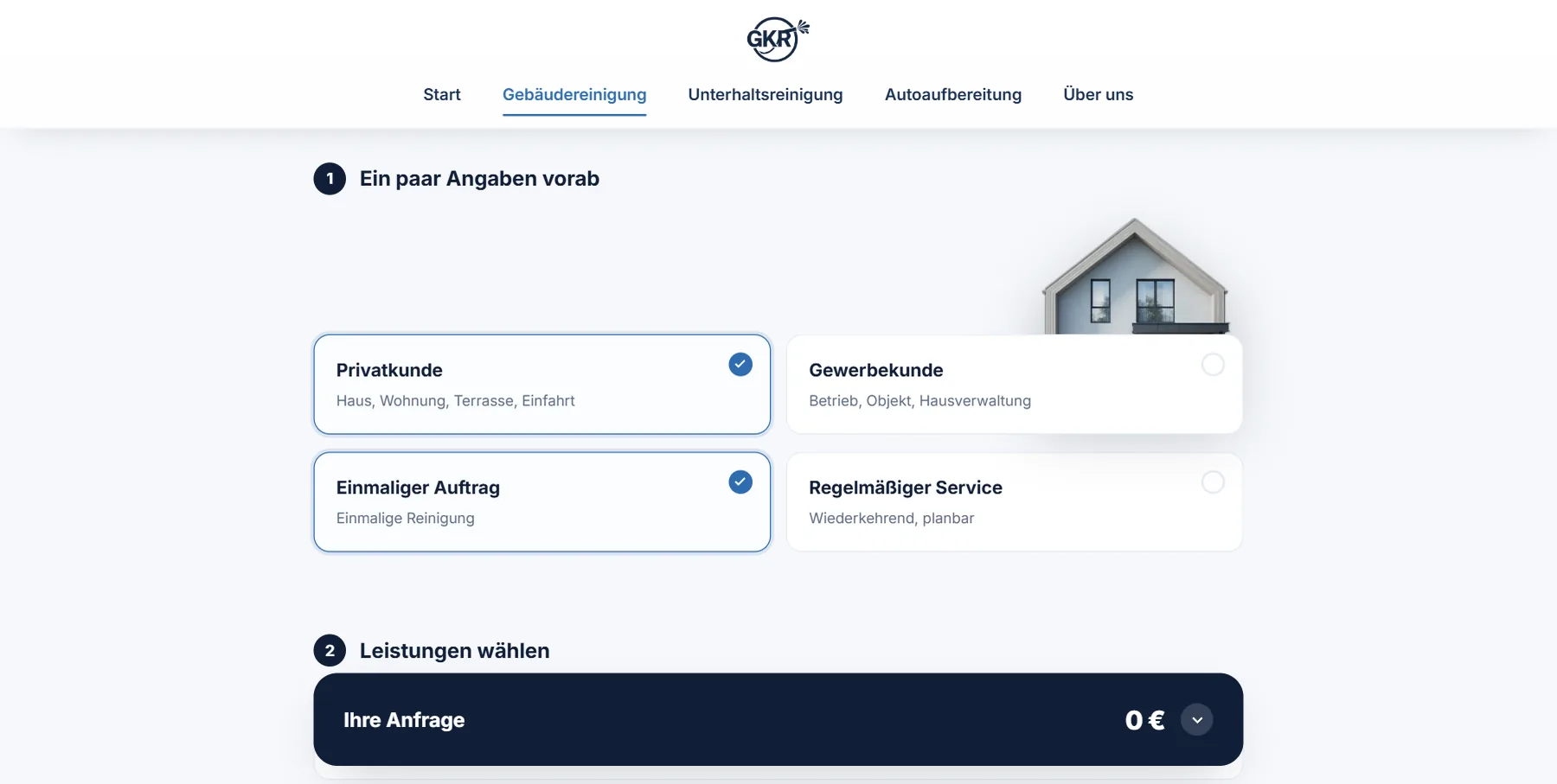 GKR Gebäudereinigung, Gebäude-Preisrechner