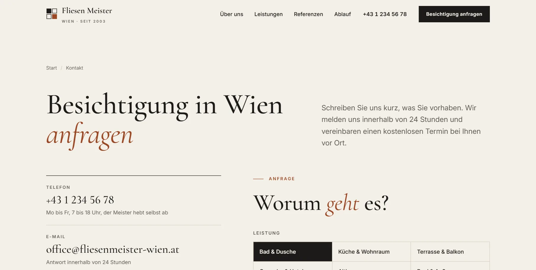 Fliesen Meister Wien, Kontakt